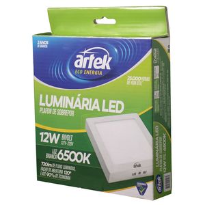 PLAFON LED ARTEK SOBREPOR QUADRADO 12W 127V-220V 6500K