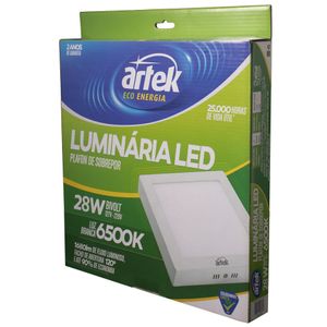 PLAFON LED ARTEK SOBREPOR QUADRADO 28W 127V-220V 6500K