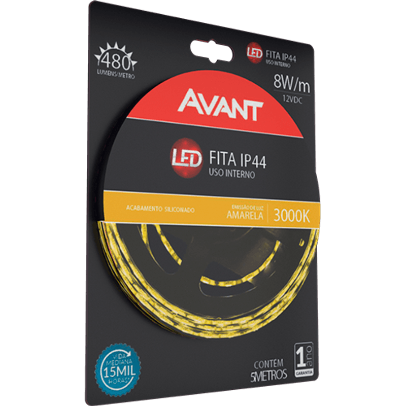 LUMINARIA LED FITA INTERNA IP20 8W AMARELO 5M 12V